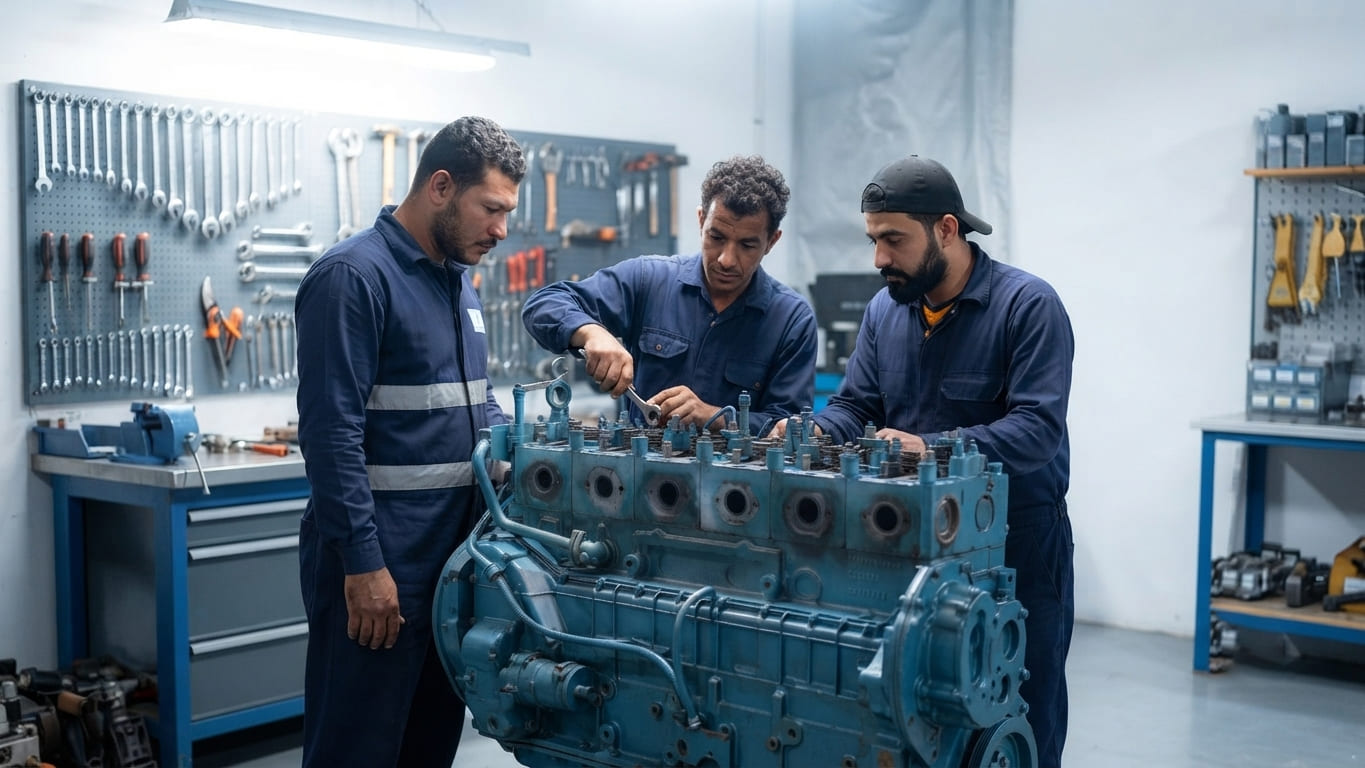 mpom technicians working on generator maintenance repair dammam